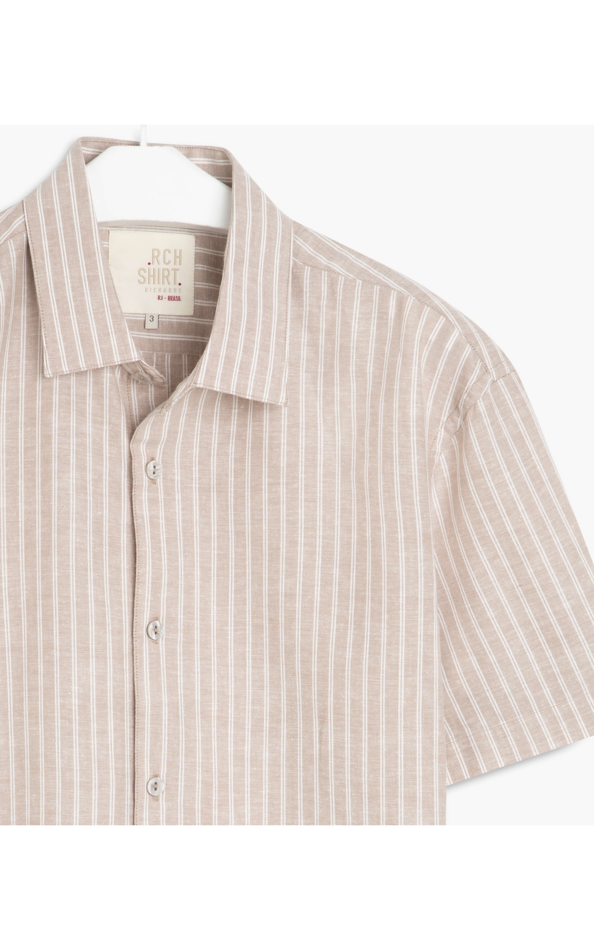 Camisa Linho  Baruc Listrada Mc Caqui