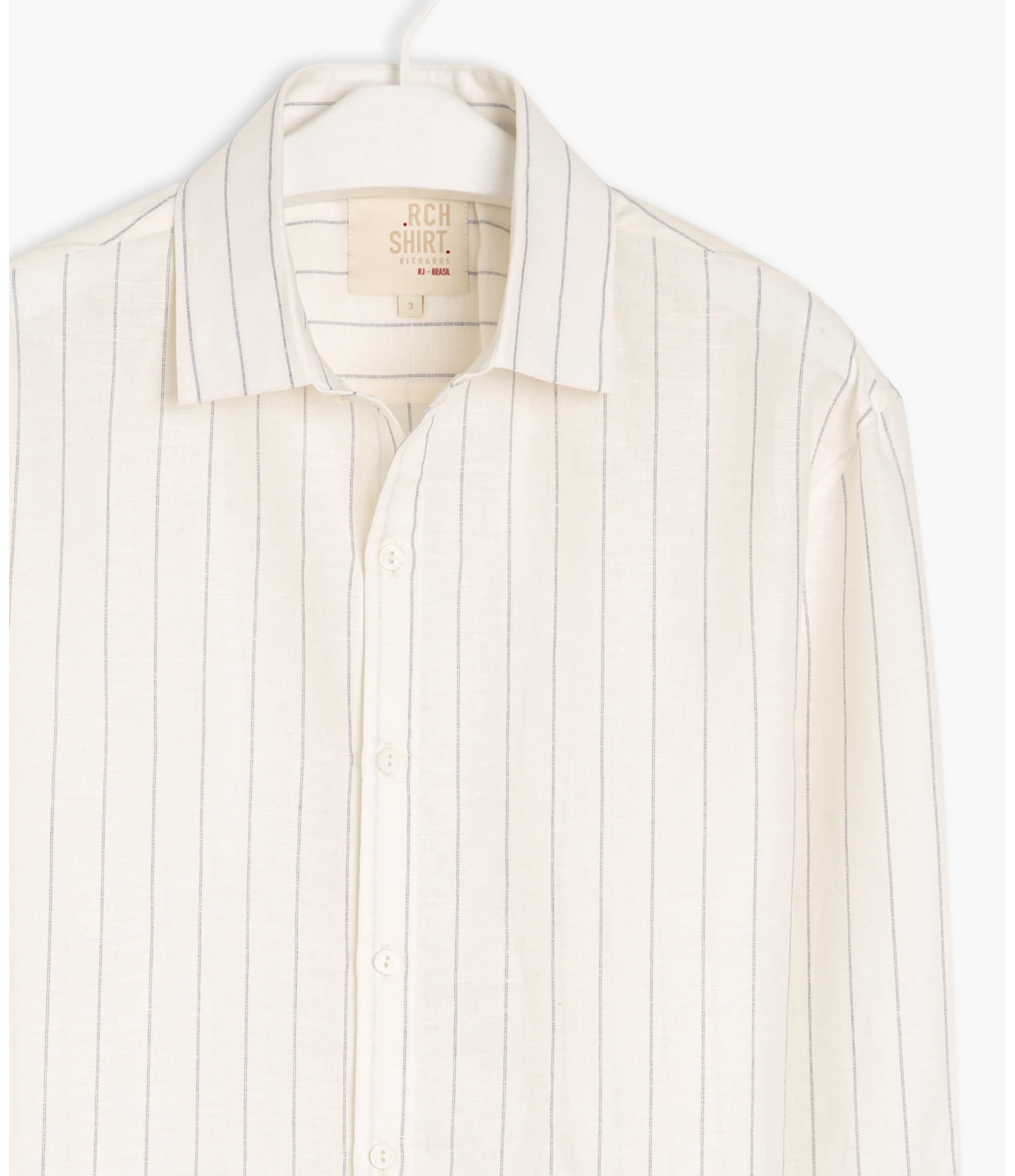 Camisa Linho  Bento Listrada Ml  Off White
