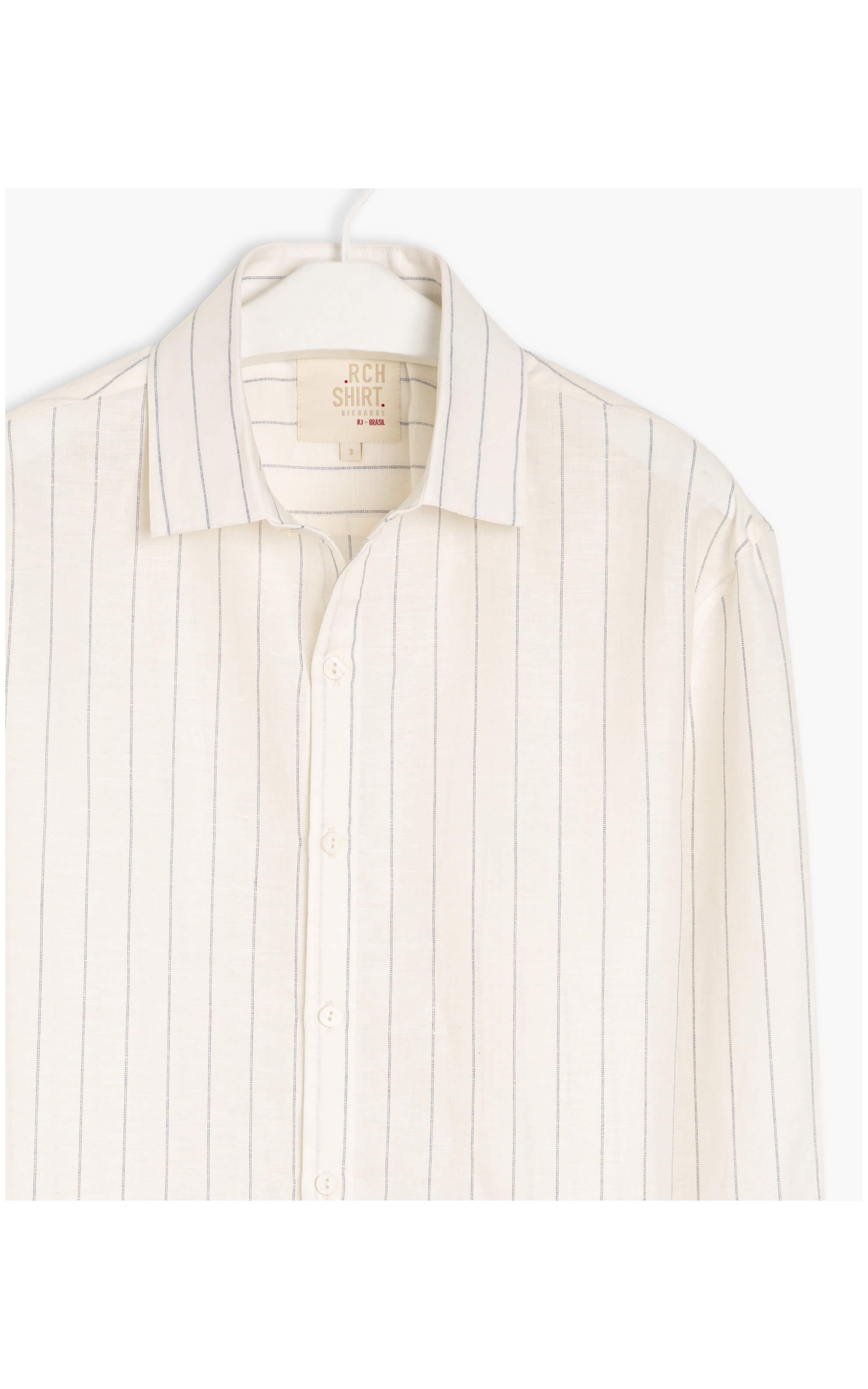 Camisa Linho  Bento Listrada Ml  Off White