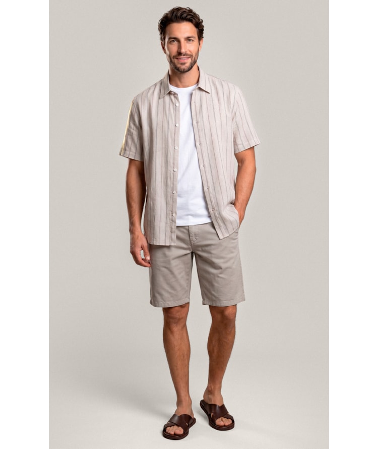 Camisa Linho Blend Adriano Stripe Mc Areia