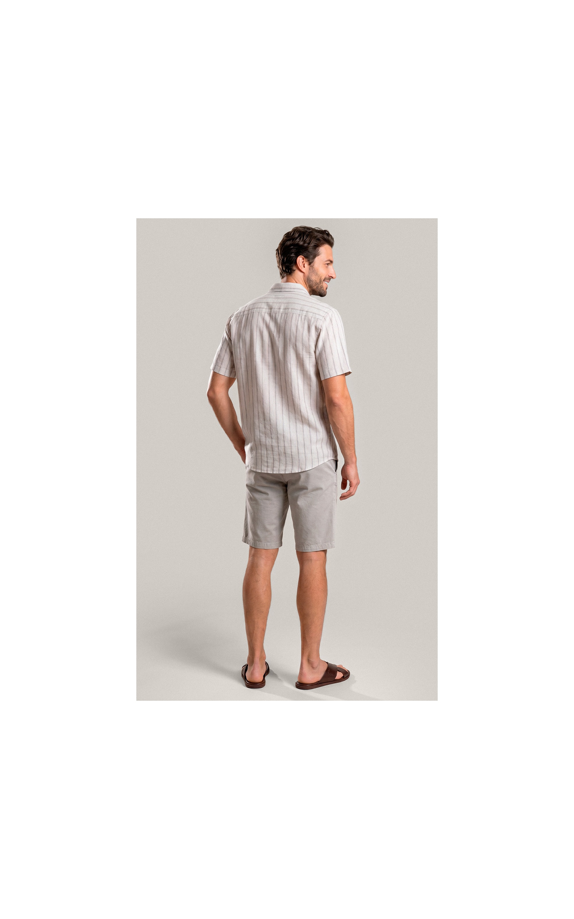 Camisa Linho Blend Adriano Stripe Mc Areia