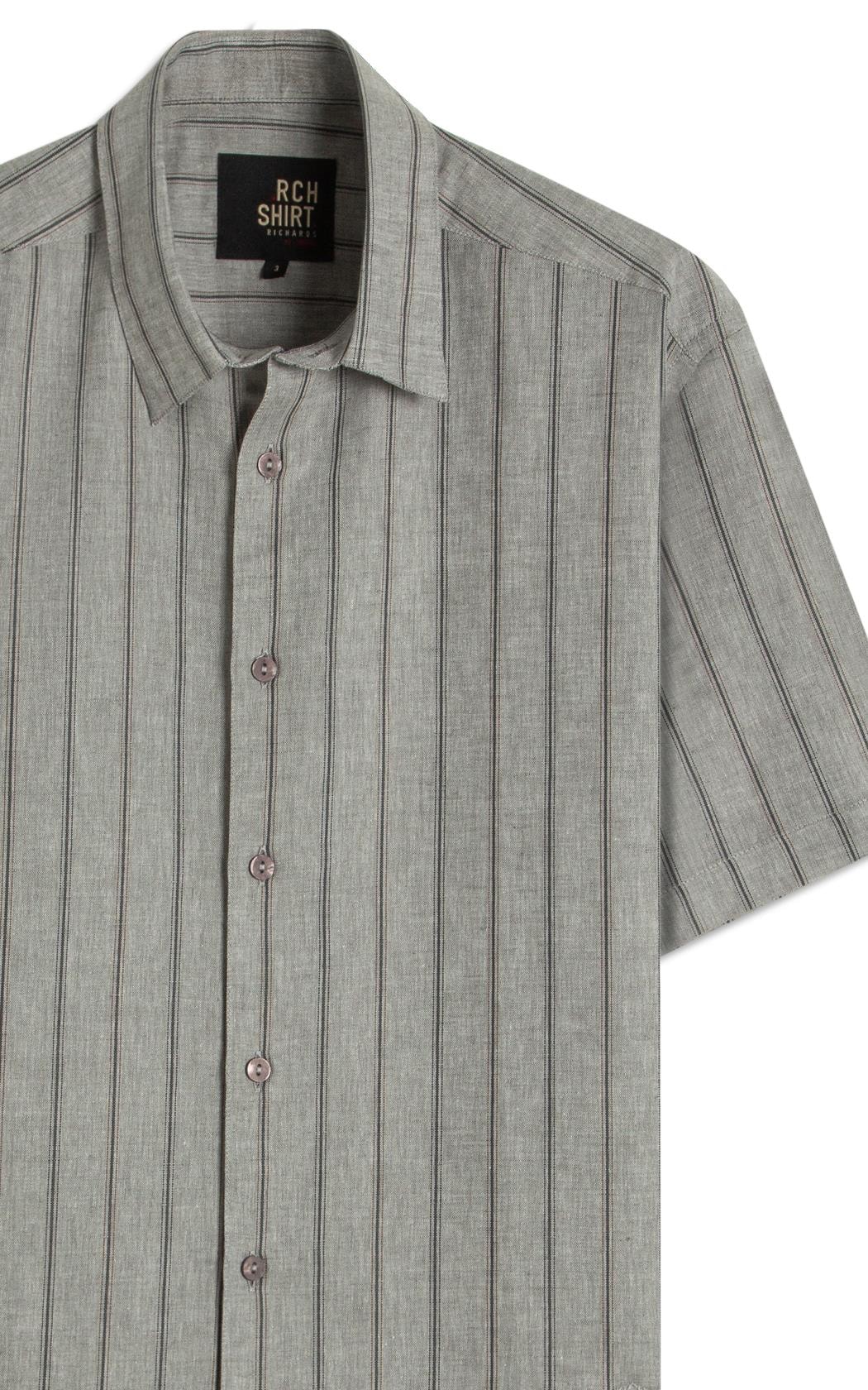Camisa Linho Blend Adriano Stripe Mc Preto