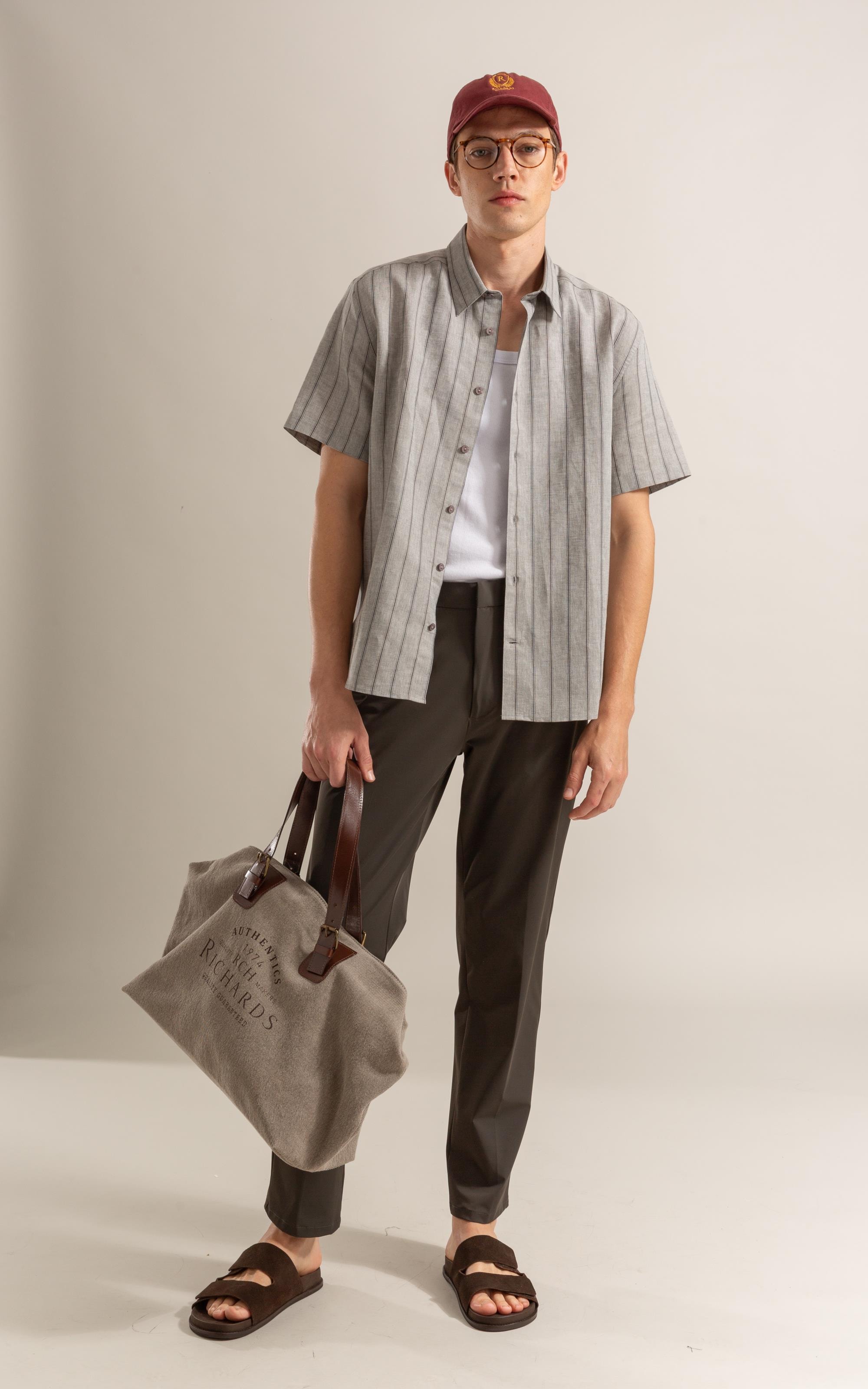 Camisa Linho Blend Adriano Stripe Mc Preto