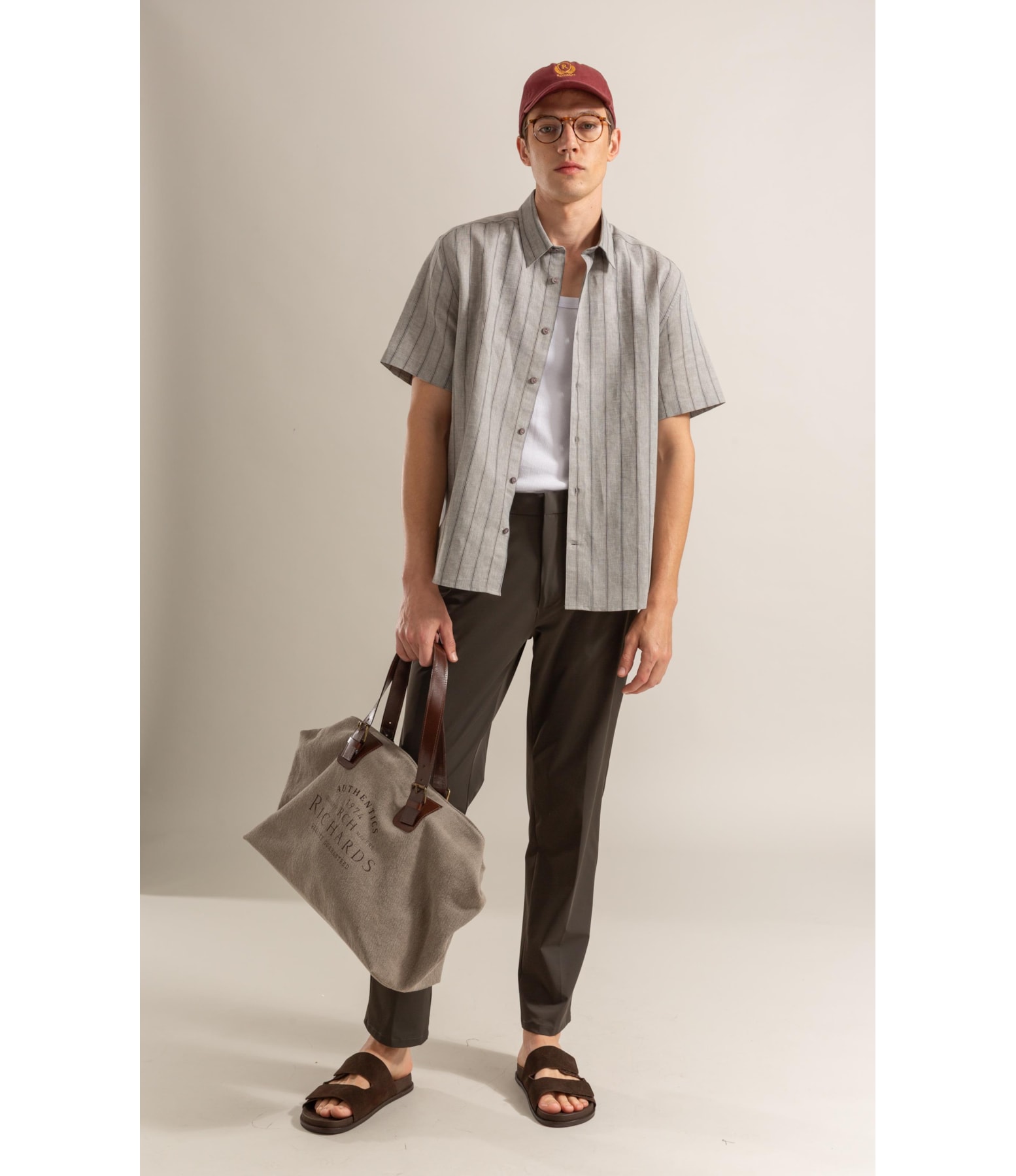 Camisa Linho Blend Adriano Stripe Mc Preto