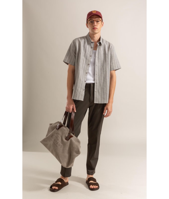 Camisa Linho Blend Adriano Stripe Mc Preto