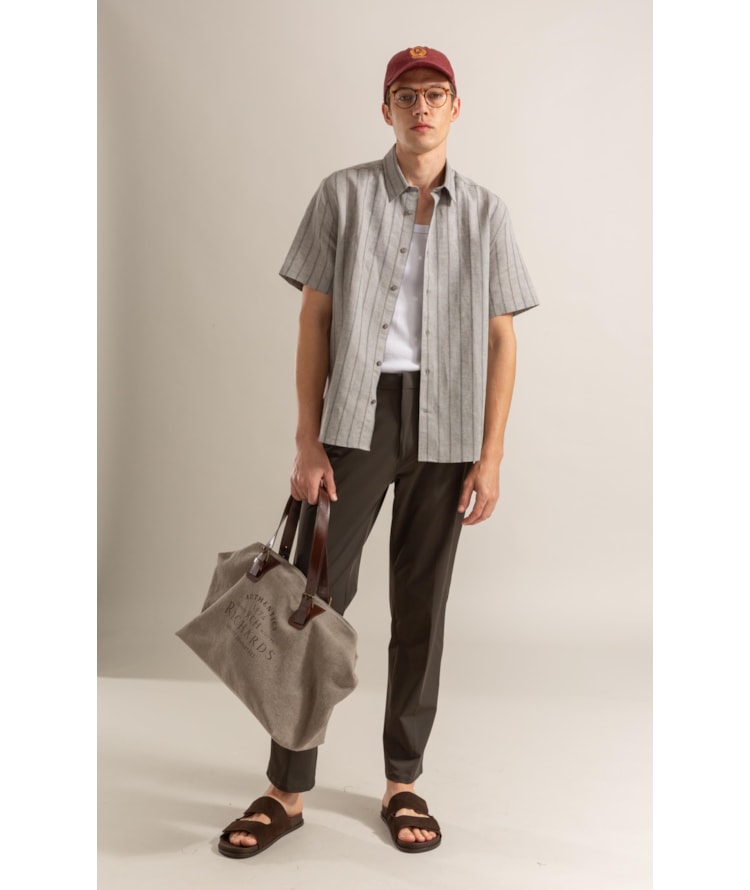 Camisa Linho Blend Adriano Stripe Mc Preto