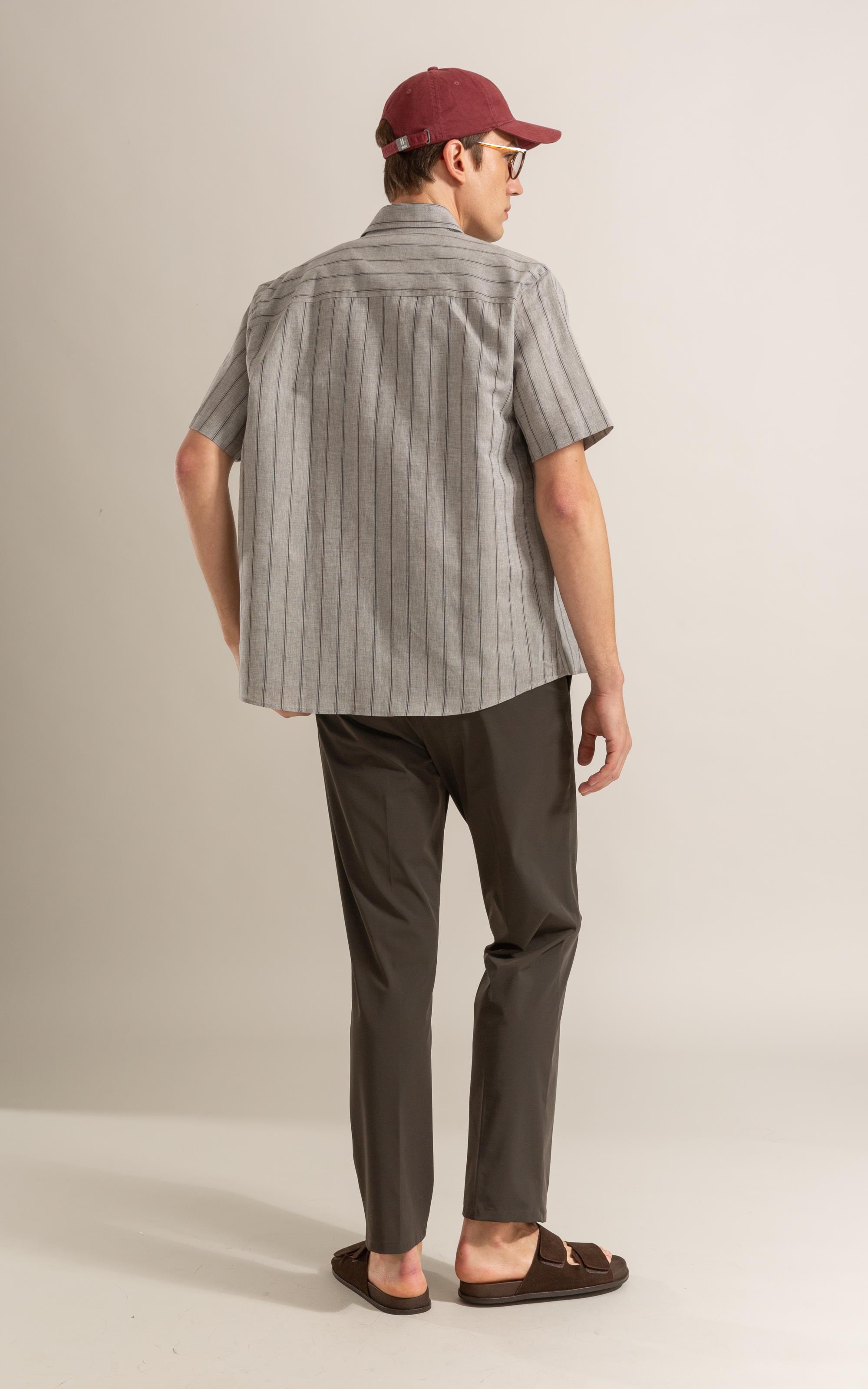 Camisa Linho Blend Adriano Stripe Mc Preto