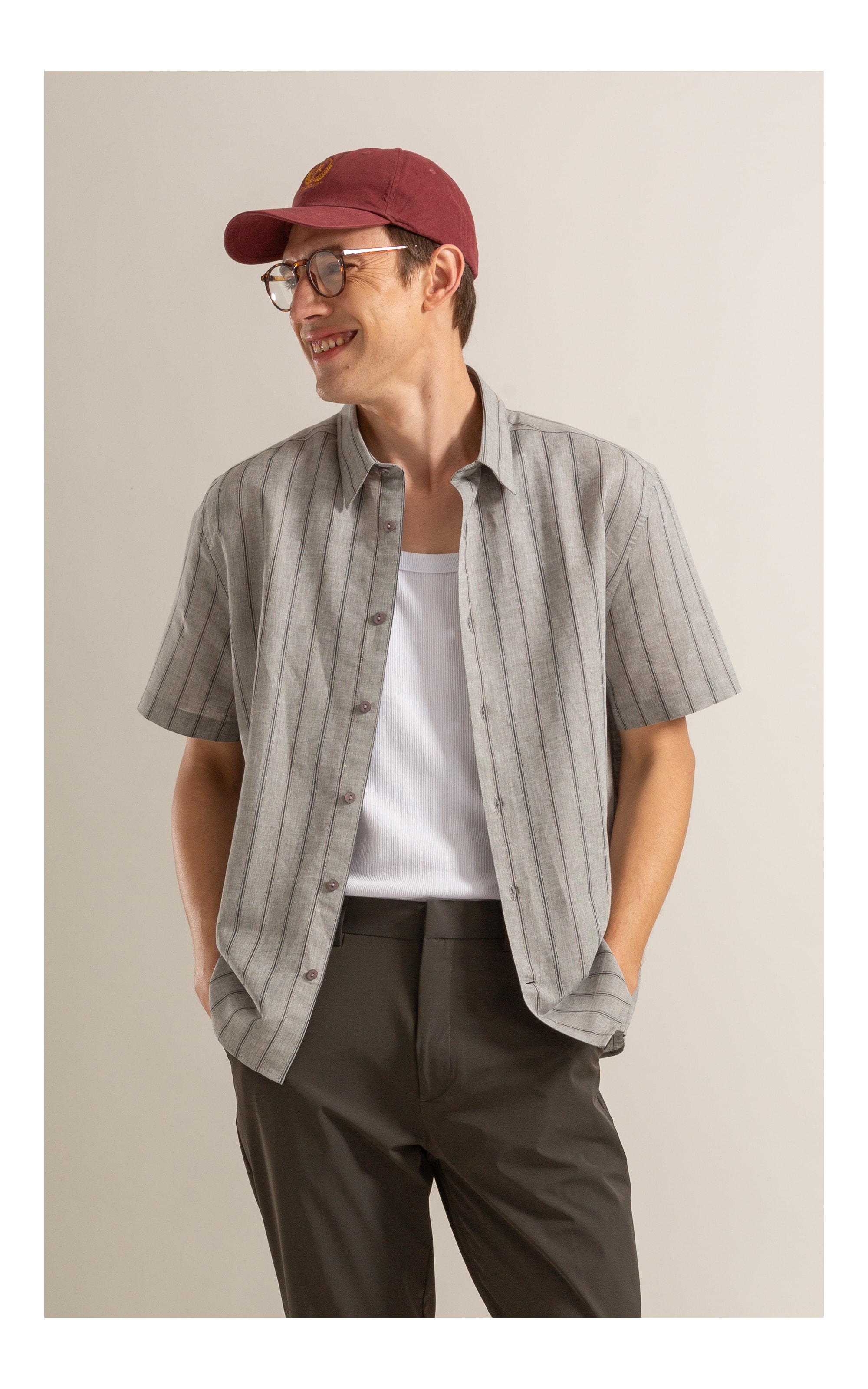 Camisa Linho Blend Adriano Stripe Mc Preto