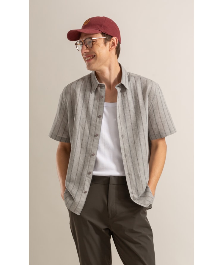 Camisa Linho Blend Adriano Stripe Mc Preto