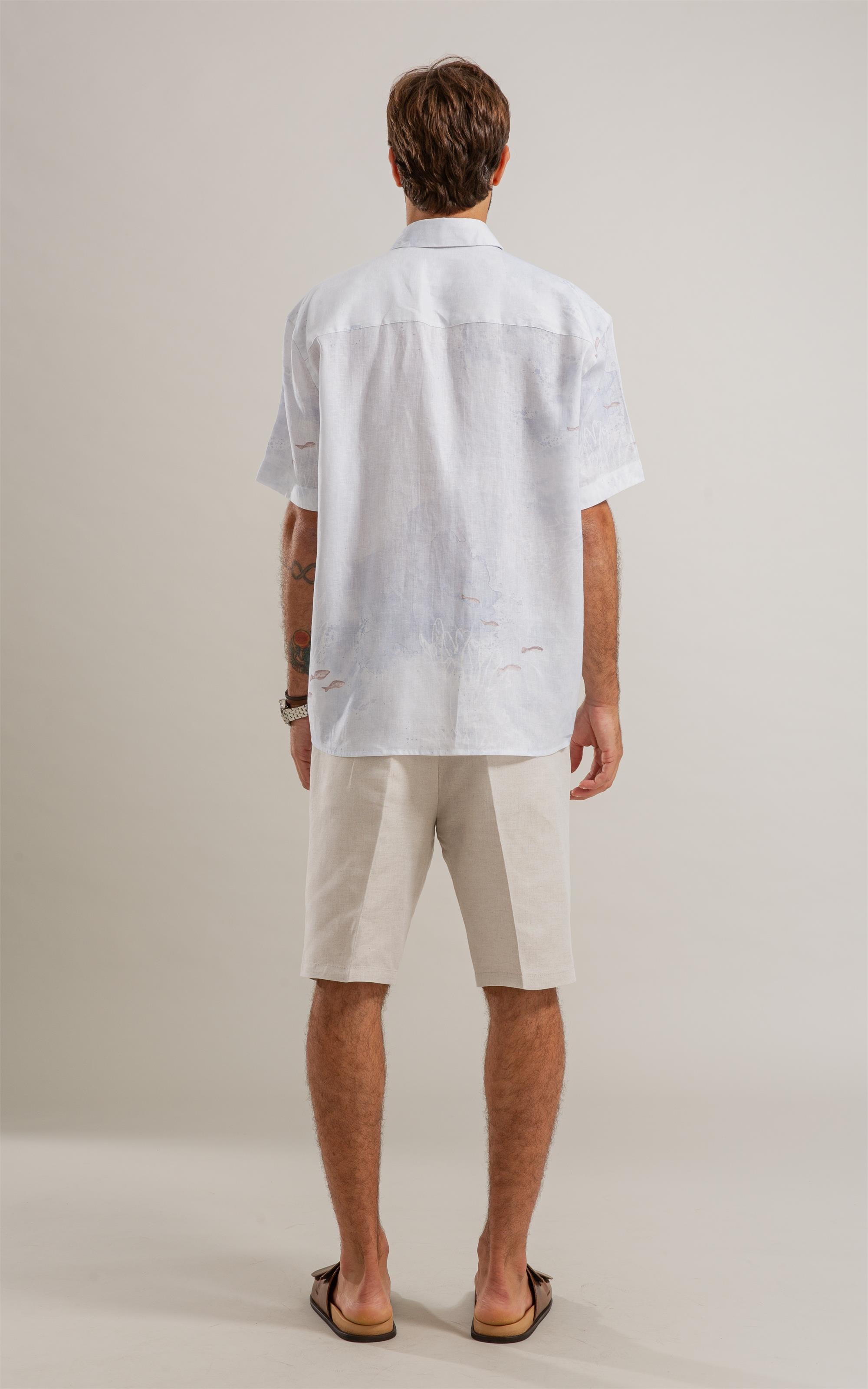 Camisa Linho Blend Deep Ocean Azul Pervante