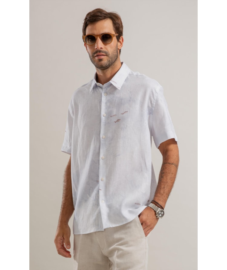 Camisa Linho Blend Deep Ocean Azul Pervante