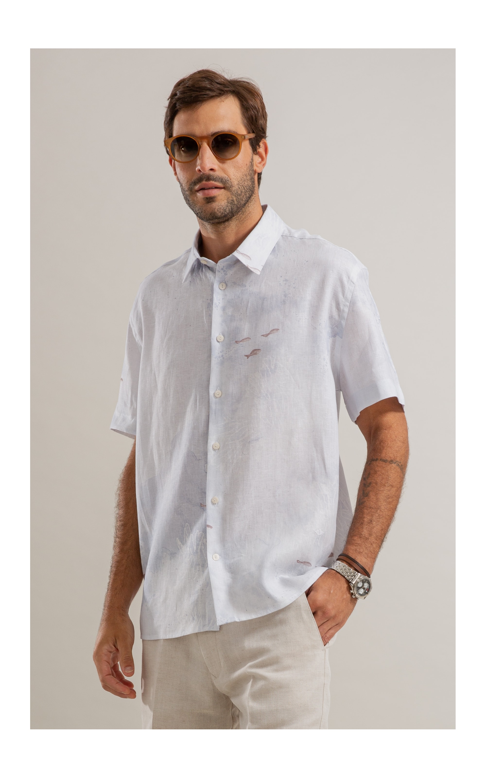 Camisa Linho Blend Deep Ocean Azul Pervante