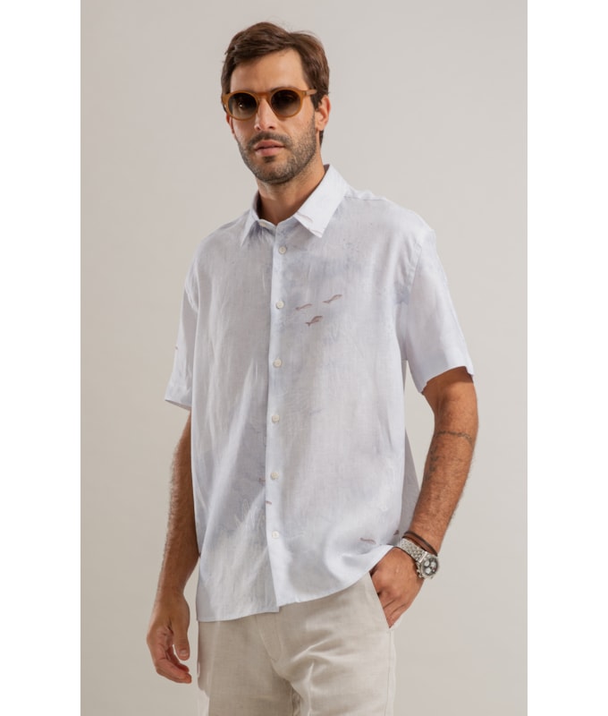 Camisa Linho Blend Deep Ocean Azul Pervante