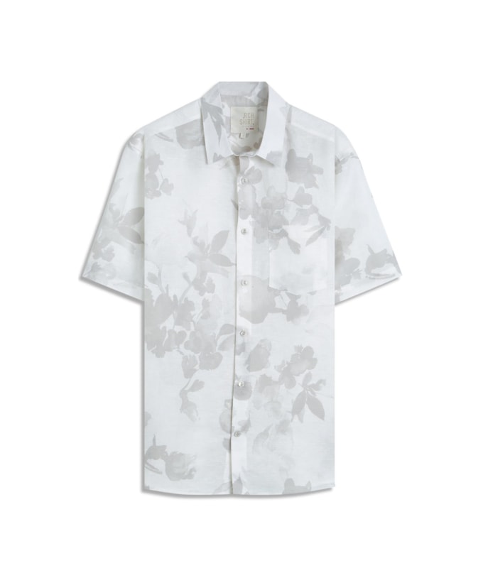 Camisa Linho Blend Estampada Water Color Sandy