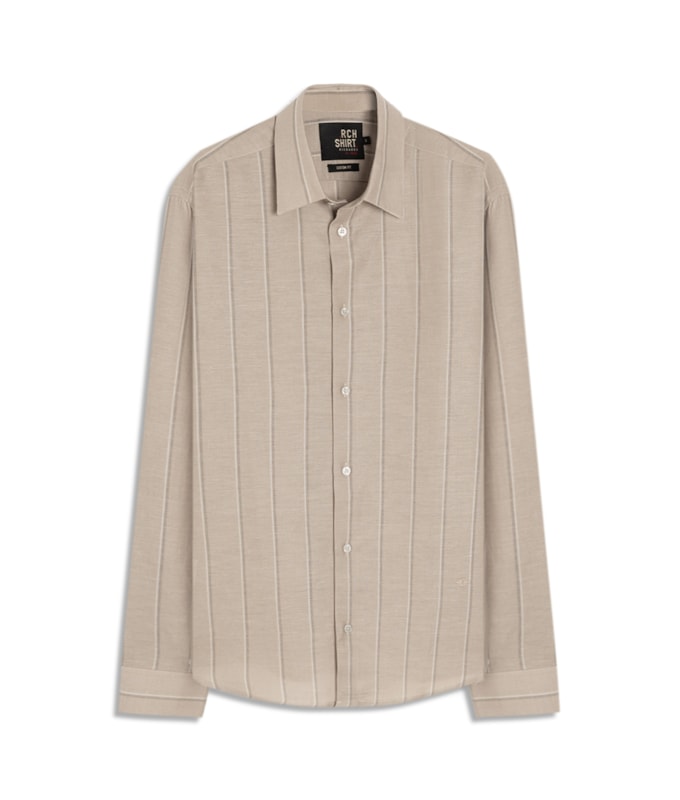 Camisa Linho Blend  Listrado Altair Ml Caqui