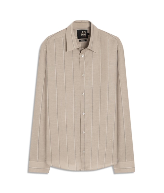 Camisa Linho Blend  Listrado Altair Ml Caqui