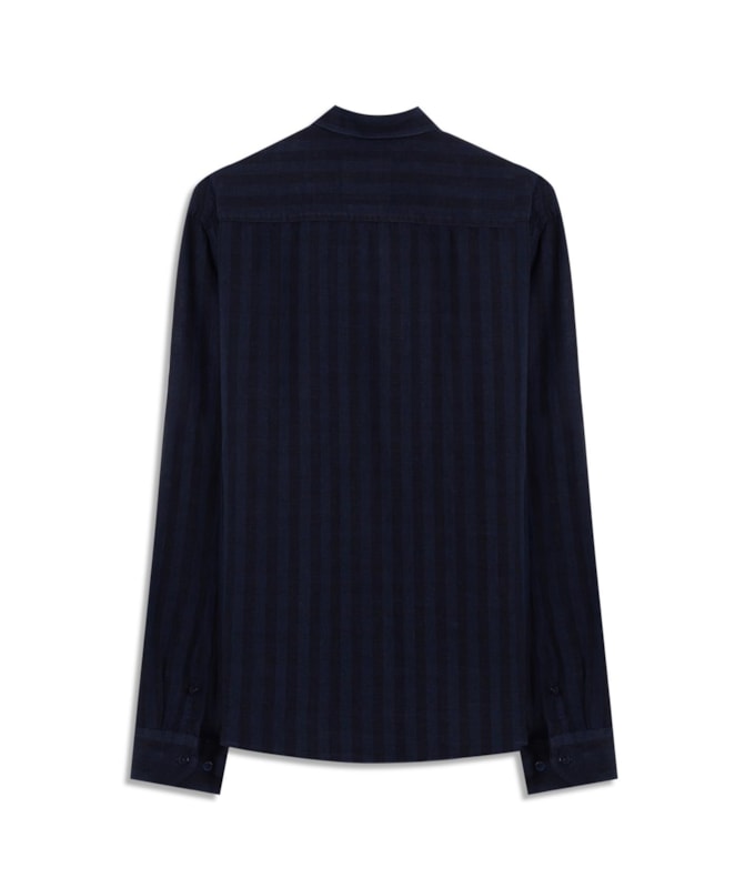 Camisa Linho Blend Listrado Clodoaldo Ml Dark Navy