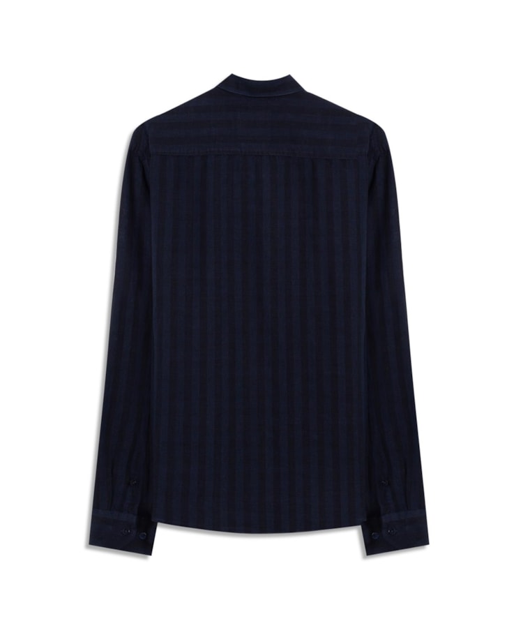 Camisa Linho Blend Listrado Clodoaldo Ml Dark Navy