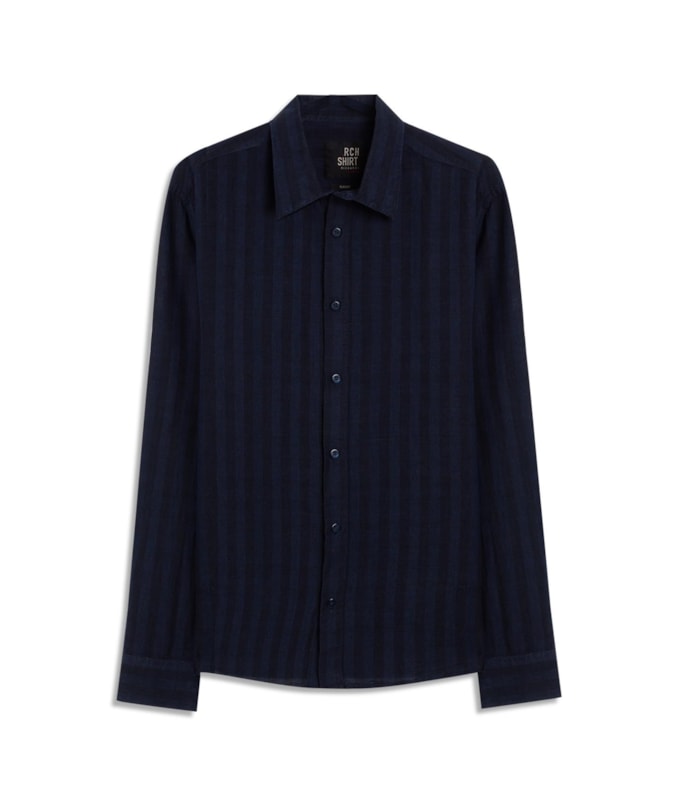 Camisa Linho Blend Listrado Clodoaldo Ml Dark Navy