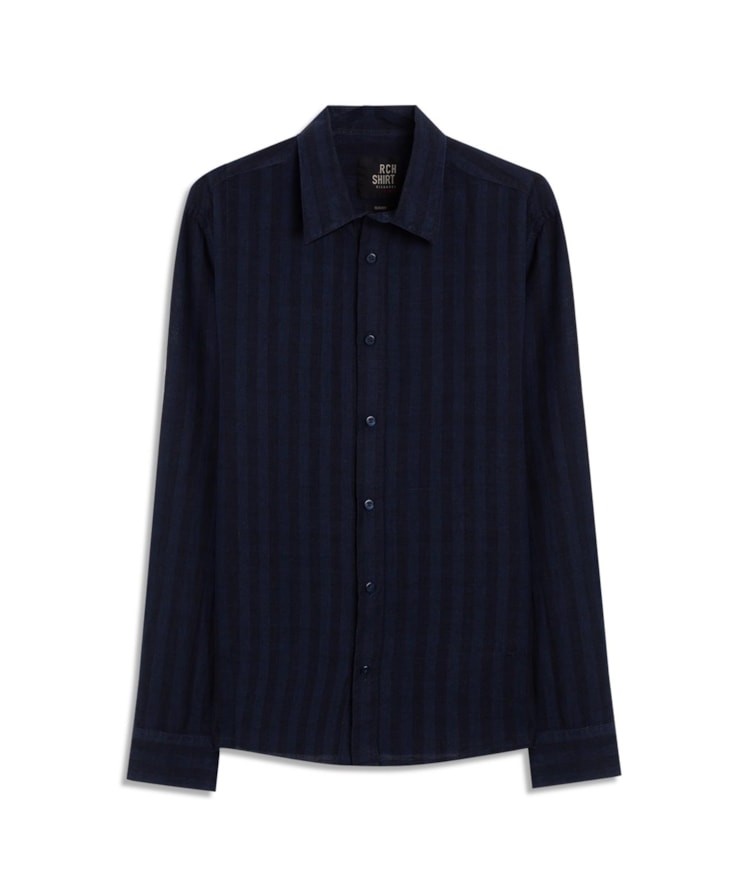 Camisa Linho Blend Listrado Clodoaldo Ml Dark Navy