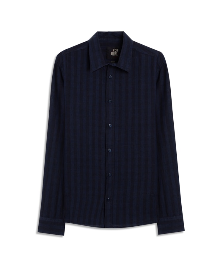 Camisa Linho Blend Listrado Clodoaldo Ml Dark Navy