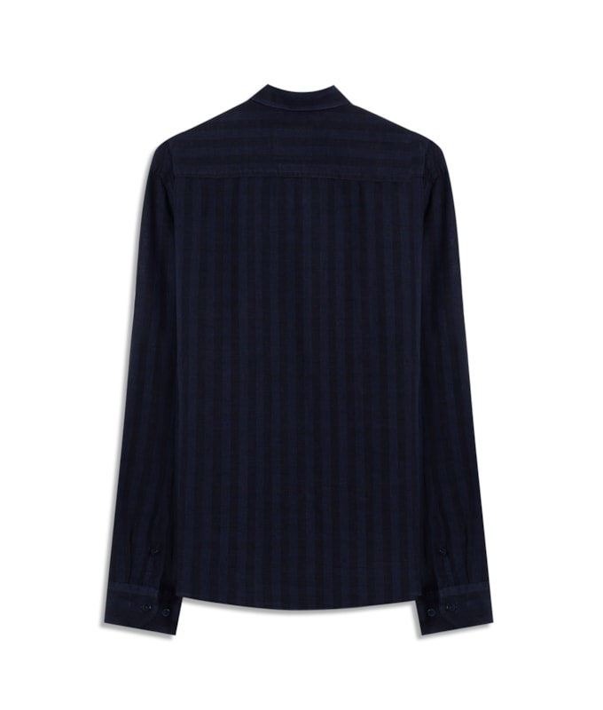 Camisa Linho Blend Listrado Clodoaldo Ml Dark Navy
