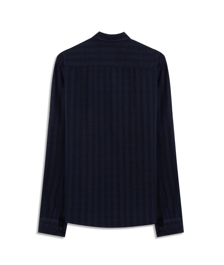 Camisa Linho Blend Listrado Clodoaldo Ml Dark Navy