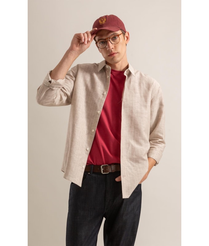 Camisa Linho Blend  Listrado Dario Ml Natural