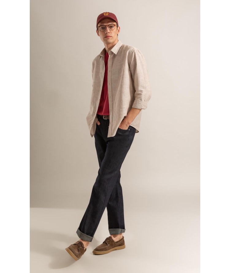 Camisa Linho Blend  Listrado Dario Ml Natural