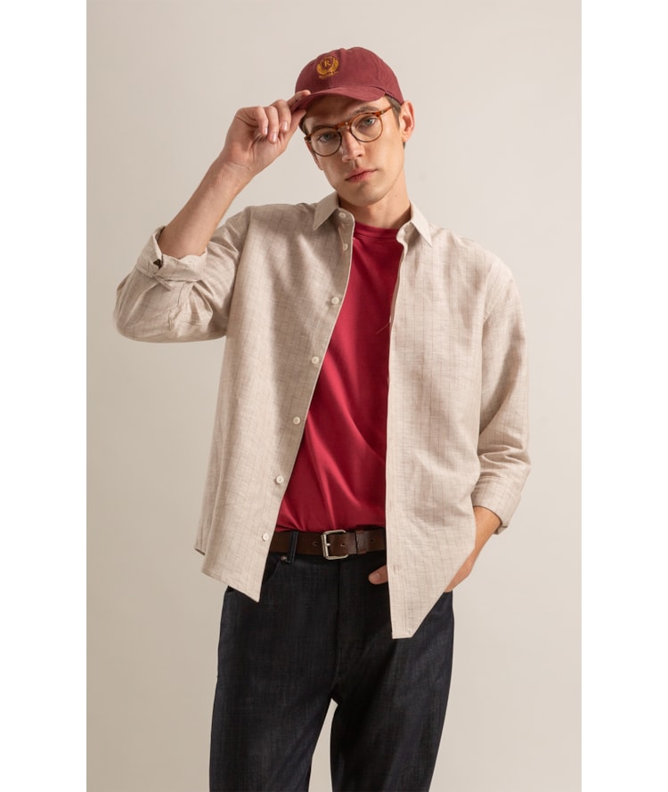 Camisa Linho Blend Listrado Dario Natural