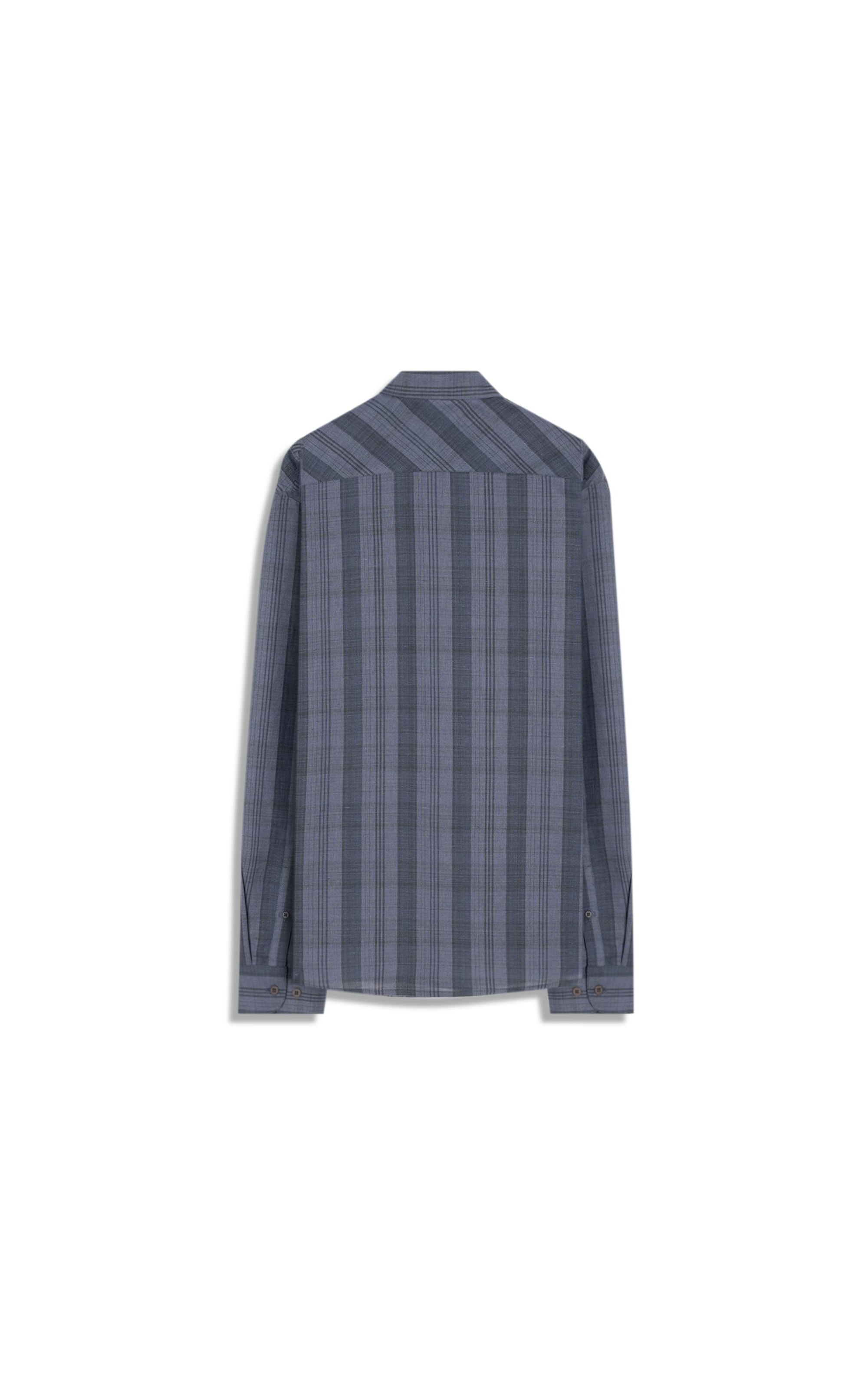 Camisa Linho Blend  Listrado Gerson Ml Azul Jeans