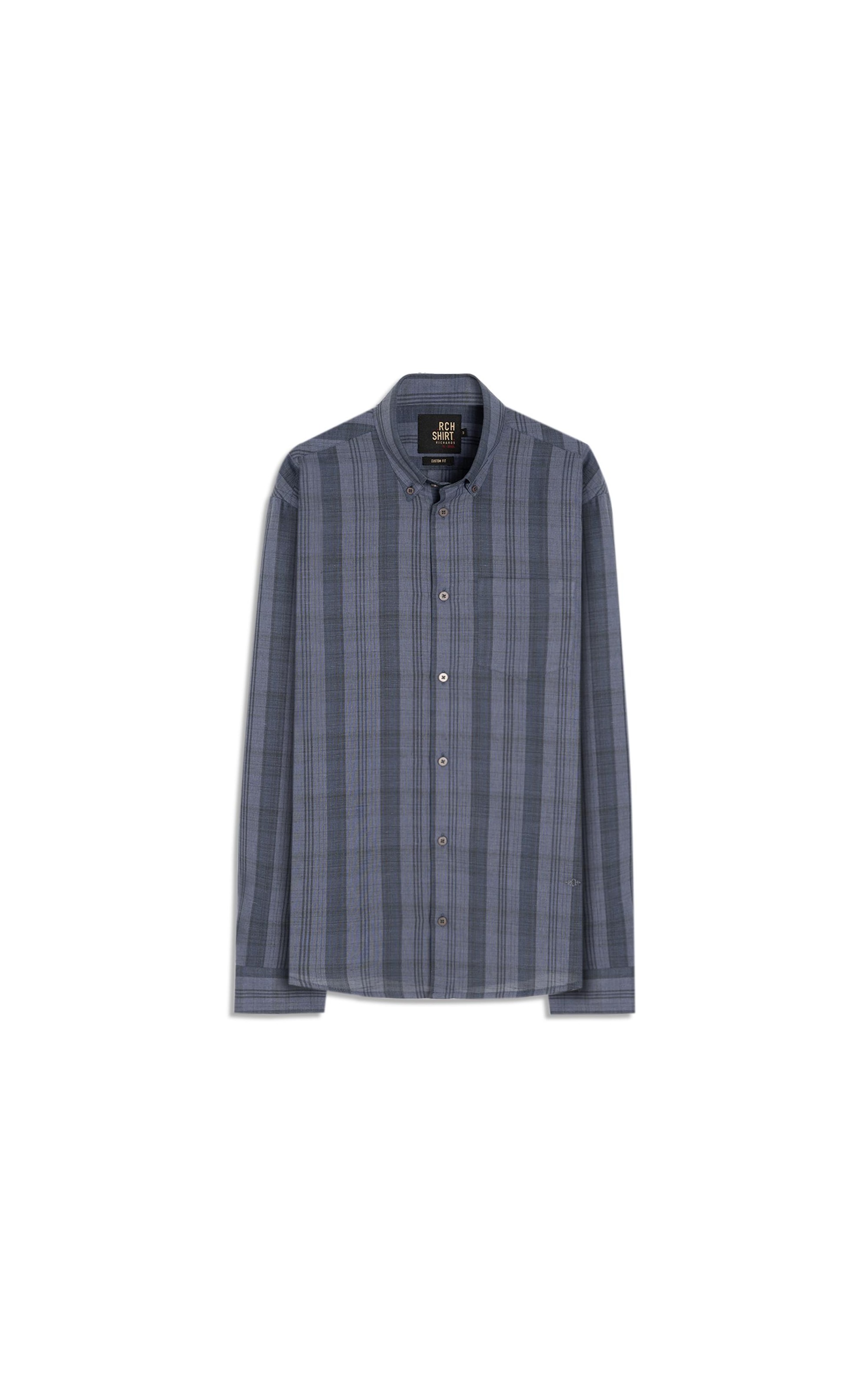 Camisa Linho Blend  Listrado Gerson Ml Azul Jeans