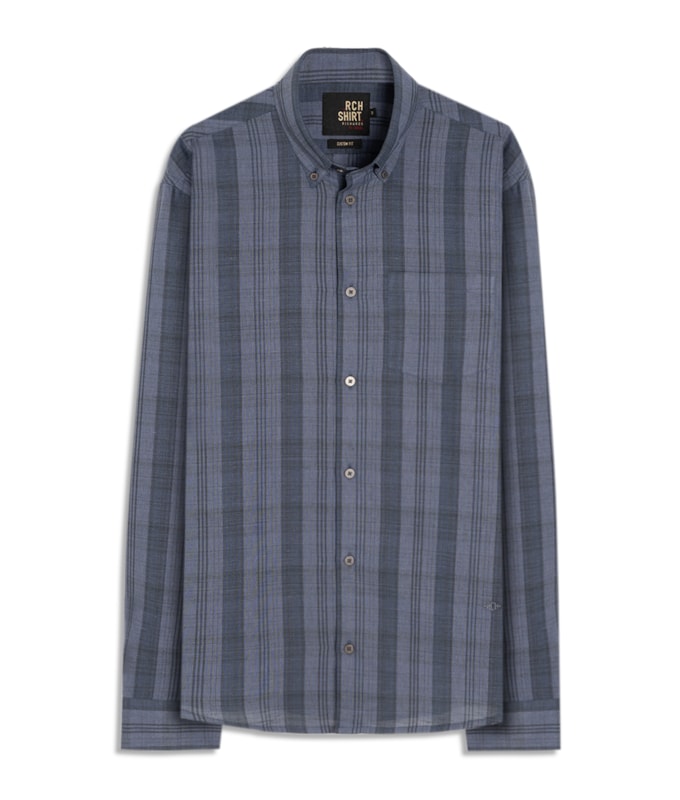 Camisa Linho Blend  Listrado Gerson Ml Azul Jeans