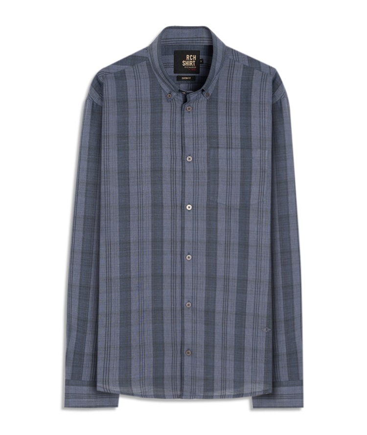Camisa Linho Blend  Listrado Gerson Ml Azul Jeans