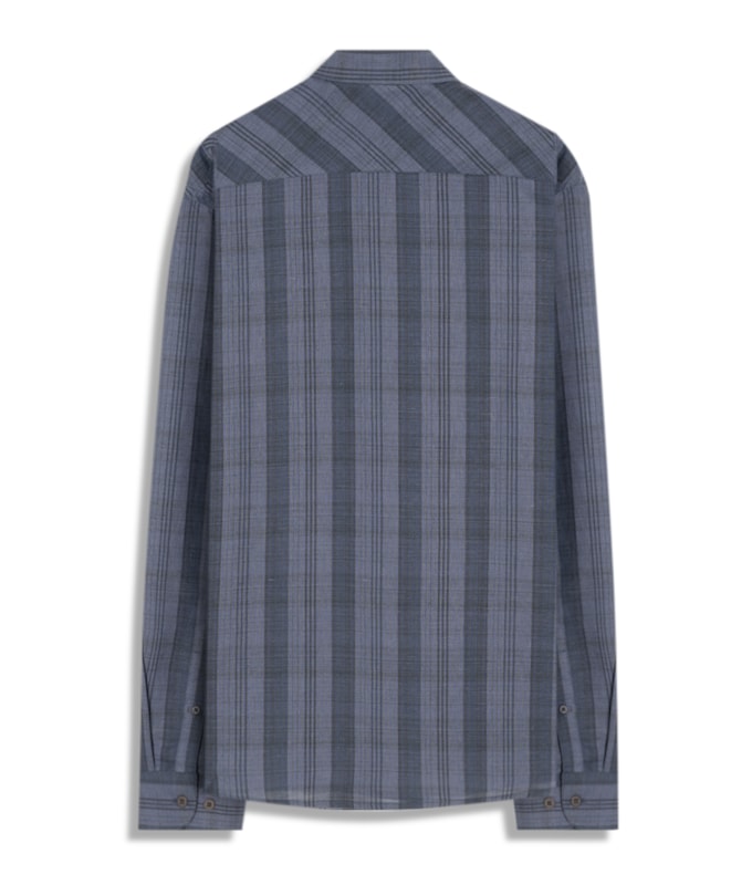 Camisa Linho Blend  Listrado Gerson Ml Azul Jeans