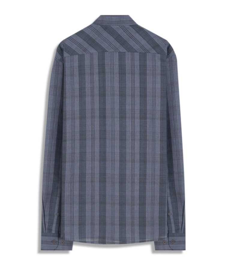 Camisa Linho Blend  Listrado Gerson Ml Azul Jeans