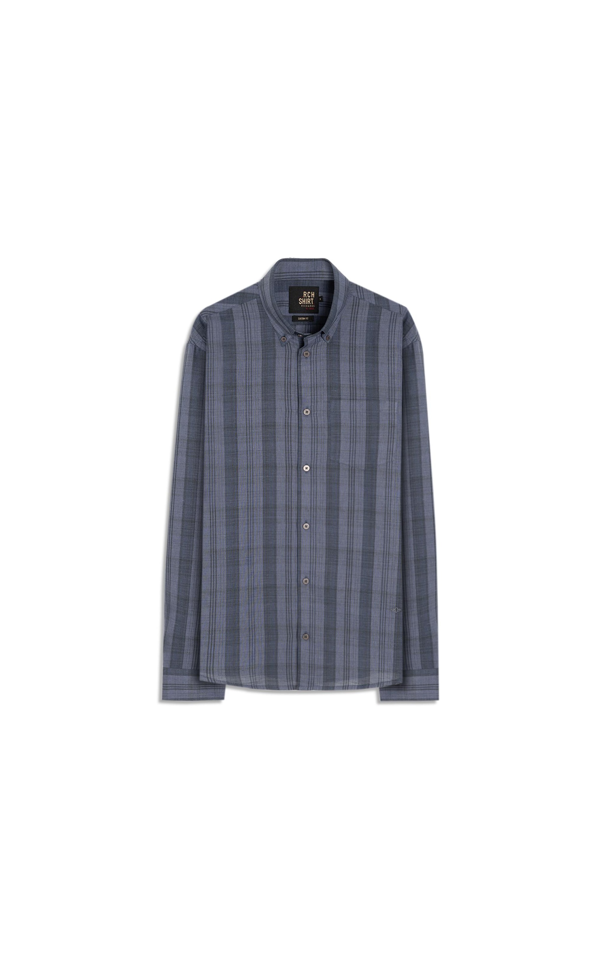 Camisa Linho Blend  Listrado Gerson Ml Azul Jeans