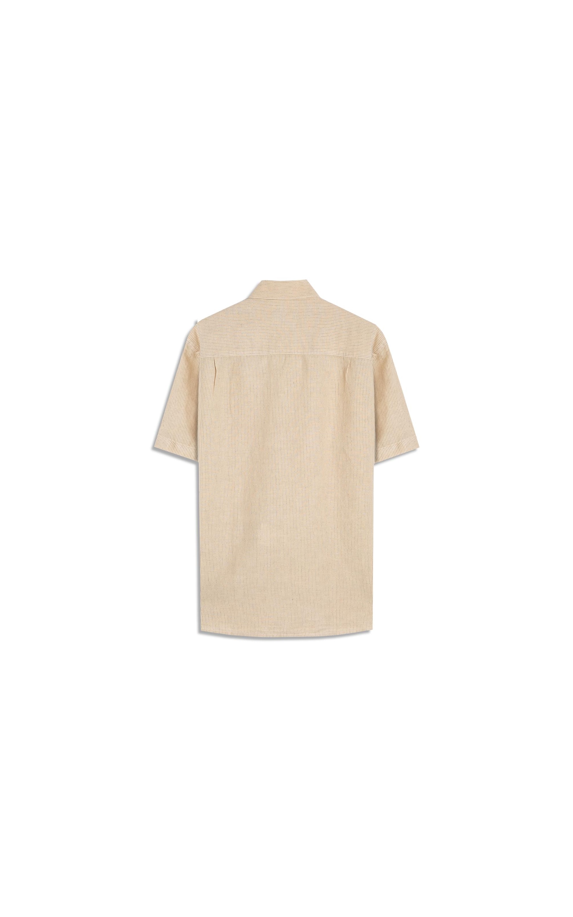 Camisa Linho Blend Listrado  Leandro Mc Amarelo Claro