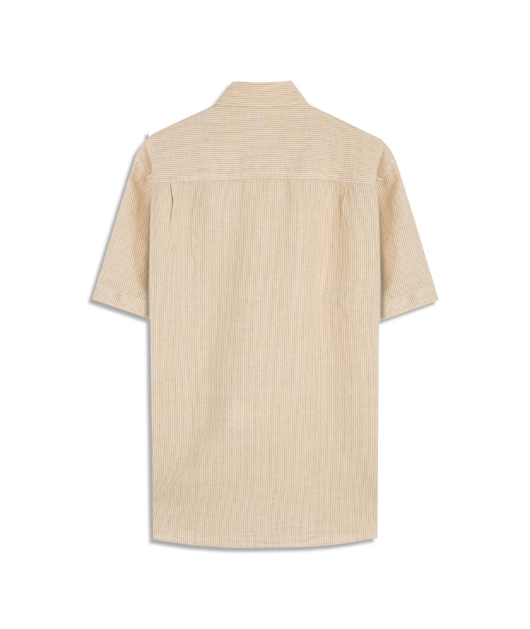 Camisa Linho Blend Listrado  Leandro Mc Amarelo Claro