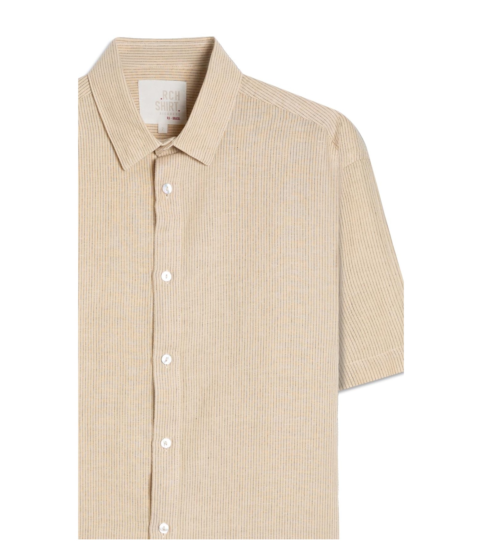 Camisa Linho Blend Listrado  Leandro Mc Amarelo Claro