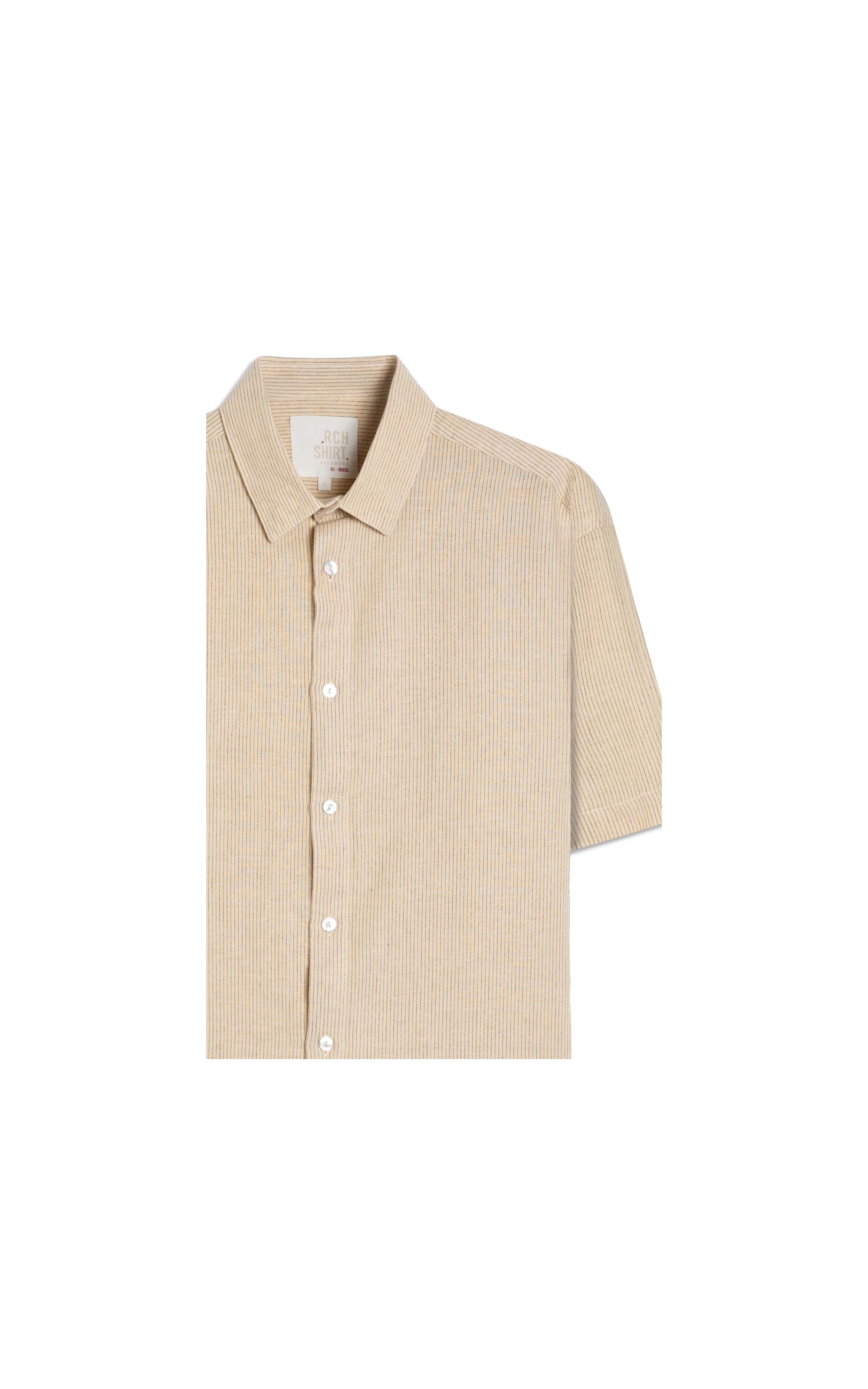 Camisa Linho Blend Listrado  Leandro Mc Amarelo Claro