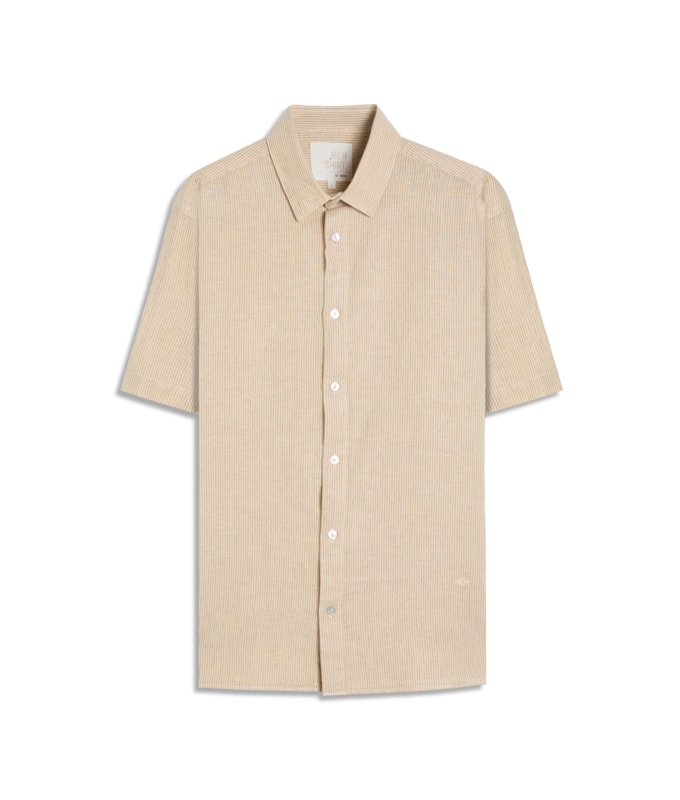 Camisa Linho Blend Listrado  Leandro Mc Amarelo Claro
