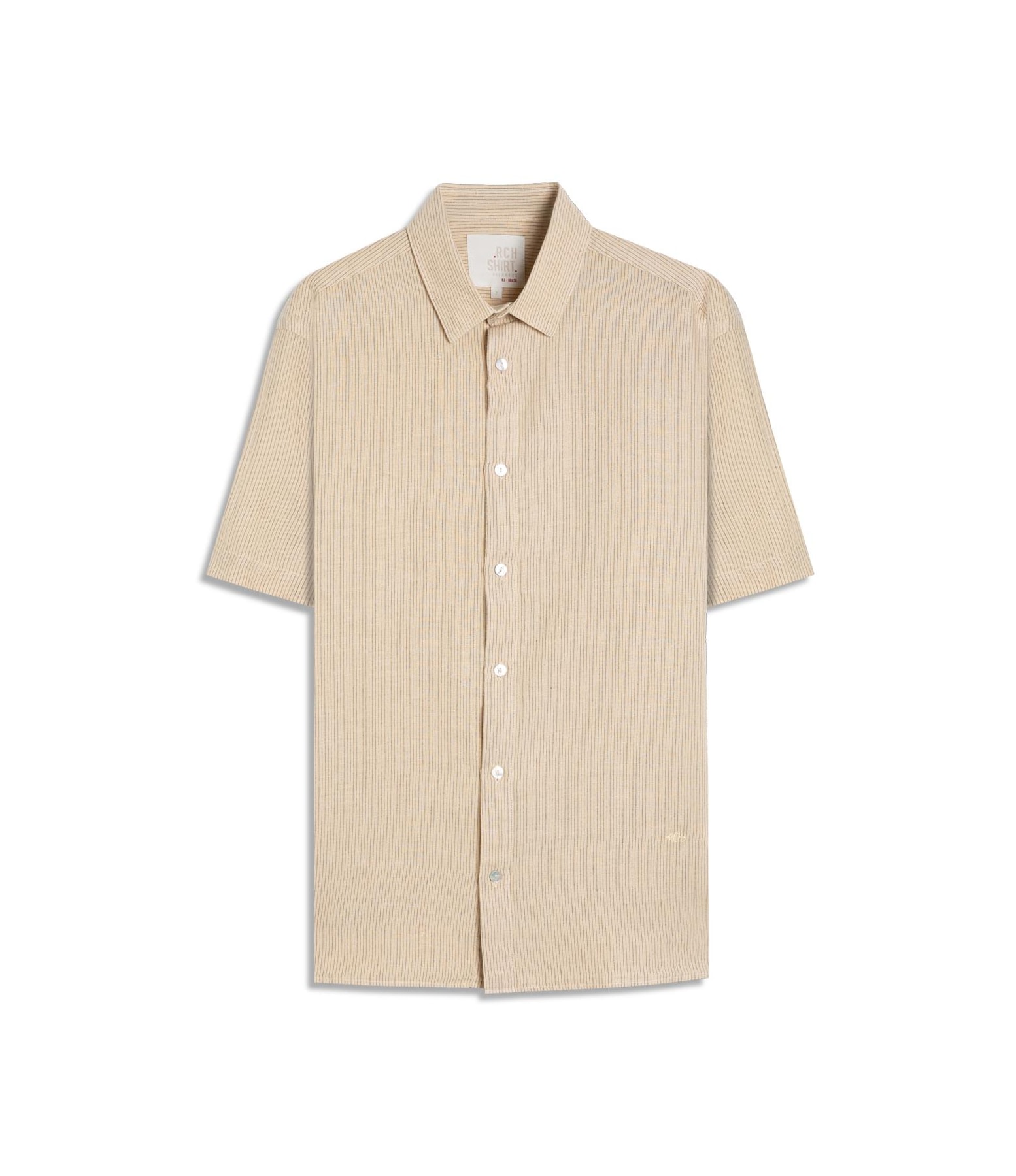 Camisa Linho Blend Listrado  Leandro Mc Amarelo Claro