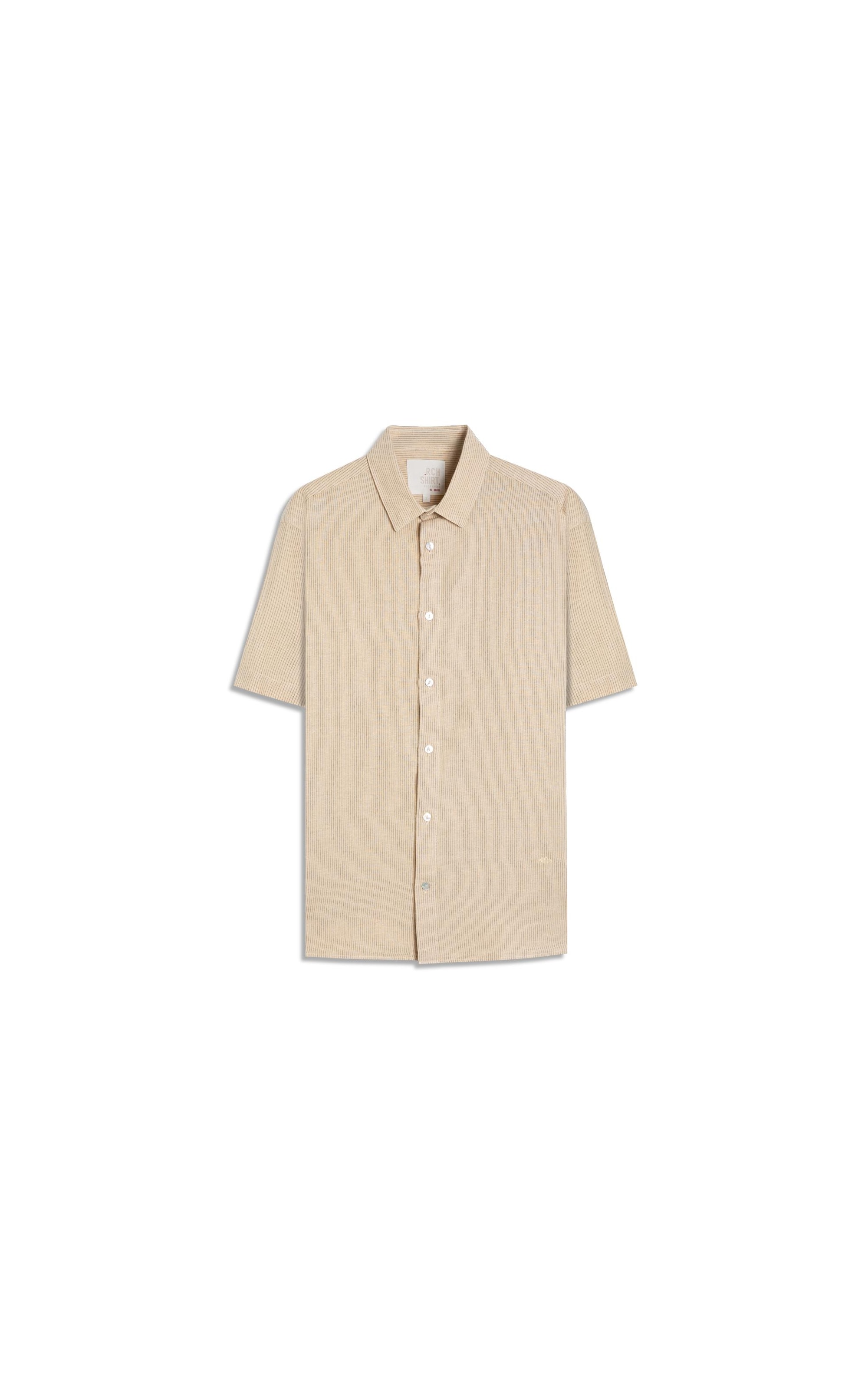 Camisa Linho Blend Listrado  Leandro Mc Amarelo Claro