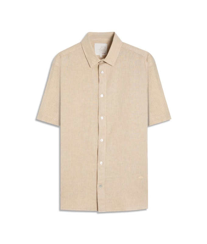 Camisa Linho Blend Listrado  Leandro Mc Amarelo Claro