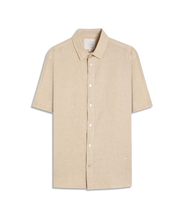 Camisa Linho Blend Listrado  Leandro Mc Amarelo Claro