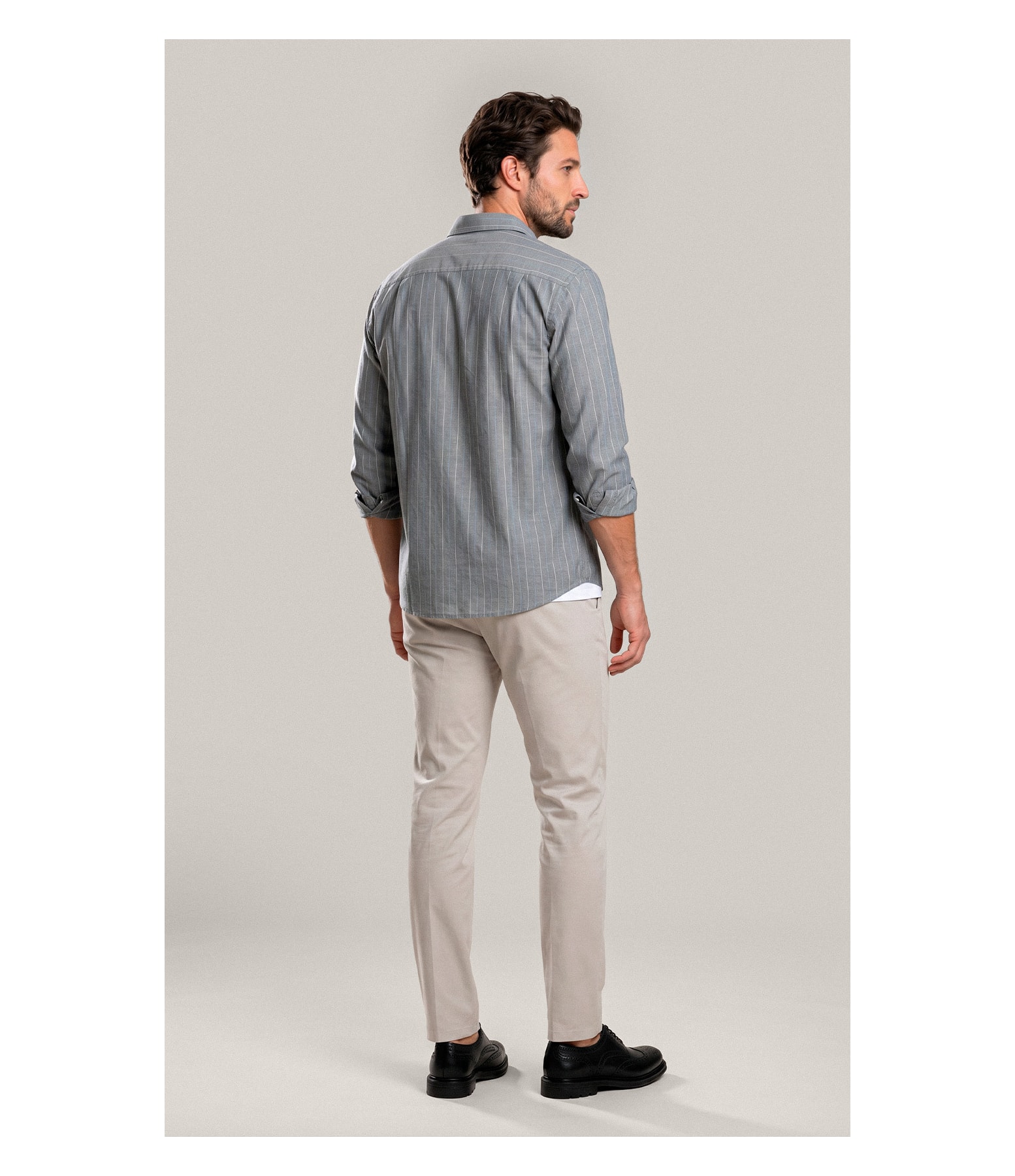 Camisa Linho Blend Listrado  Leandro Ml Grafite