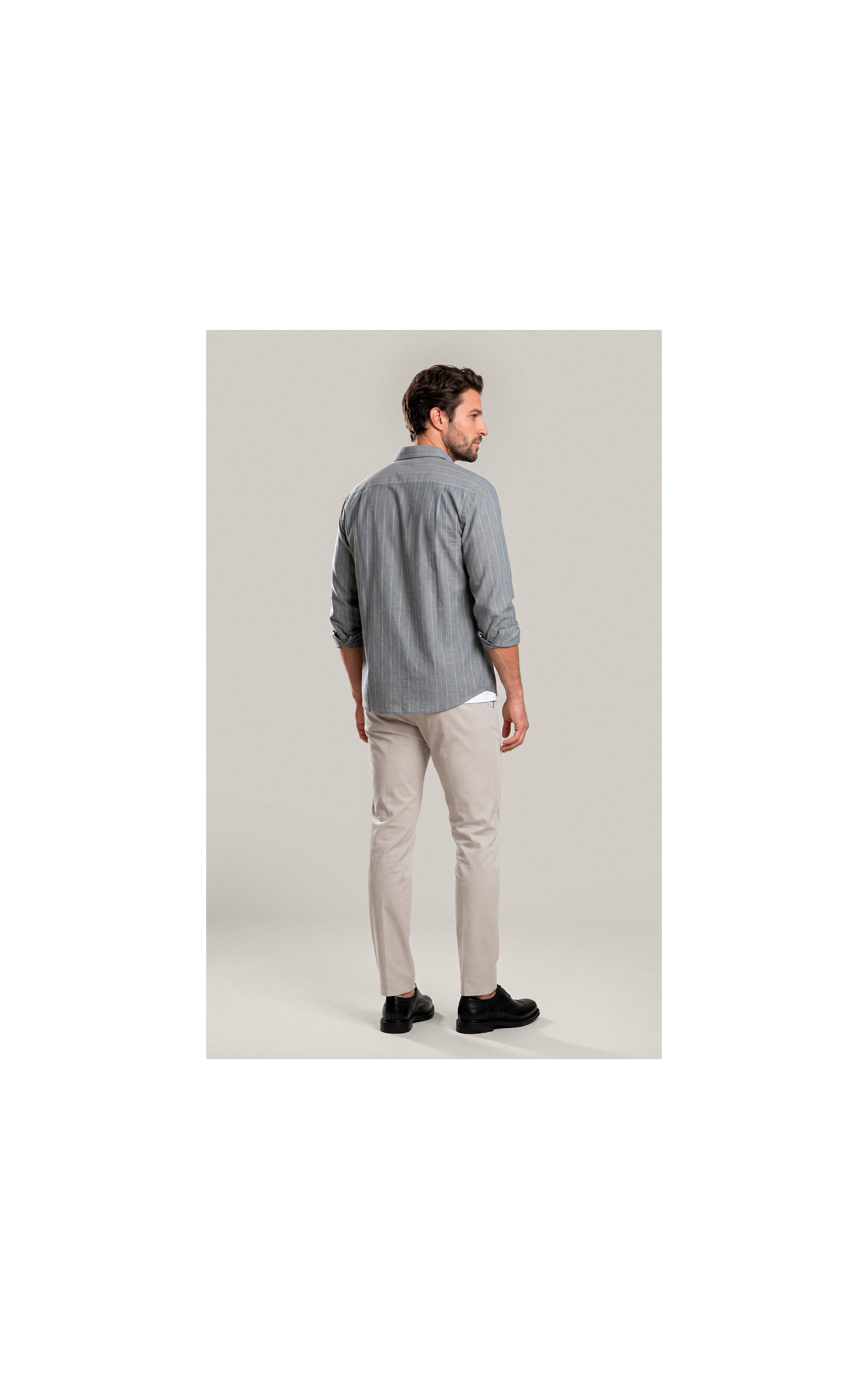 Camisa Linho Blend Listrado  Leandro Ml Grafite