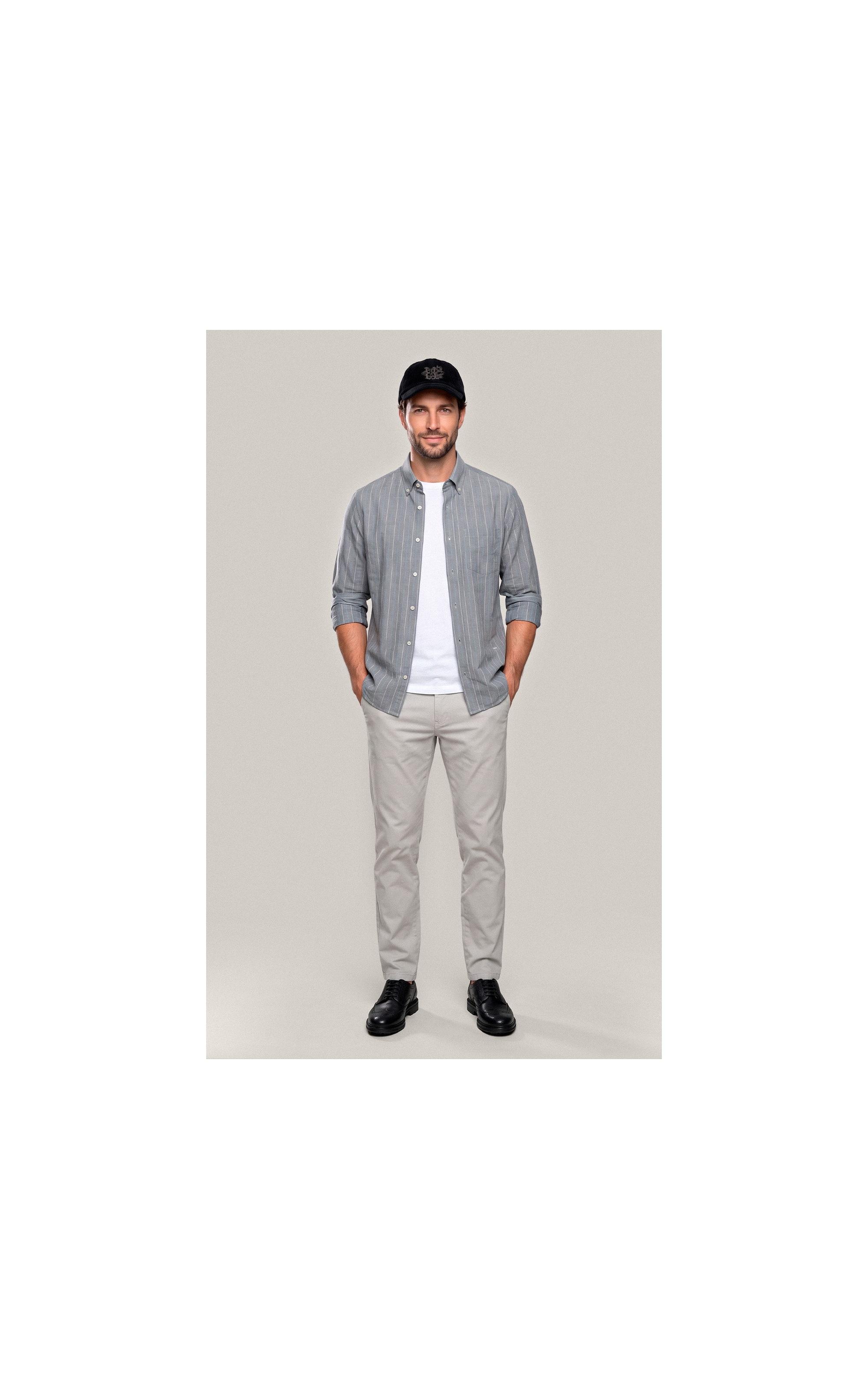 Camisa Linho Blend Listrado  Leandro Ml Grafite