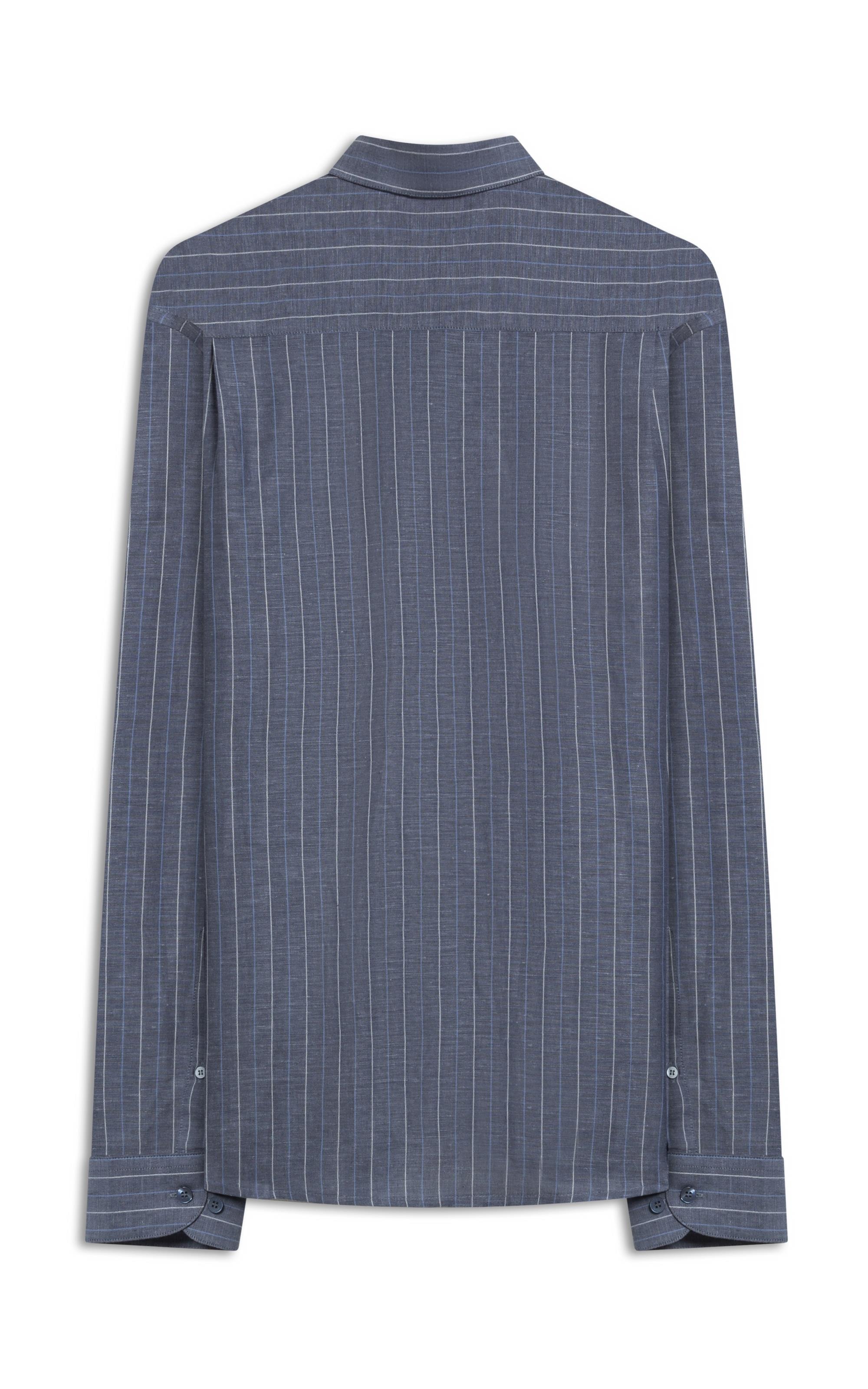 Camisa Linho Blend Listrado  Leandro Ml Purple Blue